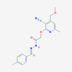 molecular formula C19H20N4O3 B391360 2-{[3-cyano-4-(methoxymethyl)-6-methyl-2-pyridinyl]oxy}-N'-(4-methylbenzylidene)acetohydrazide 