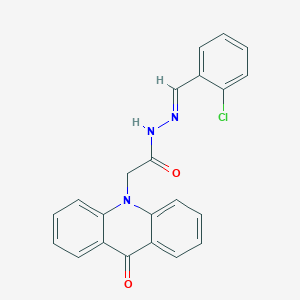 molecular formula C22H16ClN3O2 B391362 N'-(2-chlorobenzylidene)-2-(9-oxo-10(9H)-acridinyl)acetohydrazide 