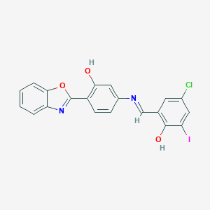 molecular formula C20H12ClIN2O3 B391371 2-({[4-(1,3-Benzoxazol-2-yl)-3-hydroxyphenyl]imino}methyl)-4-chloro-6-iodophenol 
