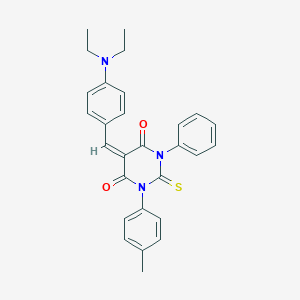 molecular formula C28H27N3O2S B391380 5-[4-(diethylamino)benzylidene]-1-(4-methylphenyl)-3-phenyl-2-thioxodihydro-4,6(1H,5H)-pyrimidinedione 