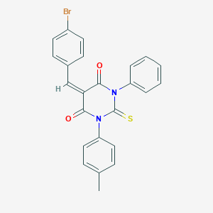 molecular formula C24H17BrN2O2S B391382 5-(4-bromobenzylidene)-1-(4-methylphenyl)-3-phenyl-2-thioxodihydro-4,6(1H,5H)-pyrimidinedione 