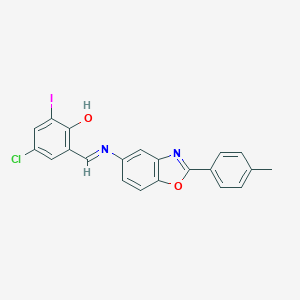 molecular formula C21H14ClIN2O2 B391393 4-Chloro-2-iodo-6-({[2-(4-methylphenyl)-1,3-benzoxazol-5-yl]imino}methyl)phenol 