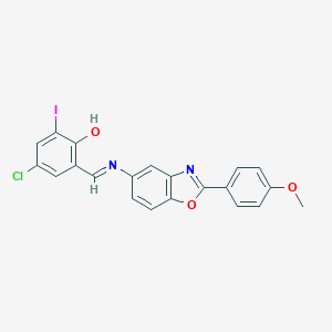 molecular formula C21H14ClIN2O3 B391394 4-Chloro-2-iodo-6-({[2-(4-methoxyphenyl)-1,3-benzoxazol-5-yl]imino}methyl)phenol 