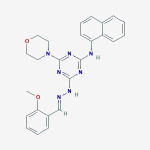 molecular formula C25H25N7O2 B391402 2-Methoxybenzaldehyde [4-(4-morpholinyl)-6-(1-naphthylamino)-1,3,5-triazin-2-yl]hydrazone 