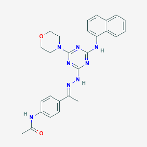 molecular formula C27H28N8O2 B391412 N-(4-{(1E)-N-[4-morpholin-4-yl-6-(1-naphthylamino)-1,3,5-triazin-2-yl]ethanehydrazonoyl}phenyl)acetamide 