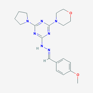 molecular formula C19H25N7O2 B391415 4-Methoxybenzaldehyde [4-(4-morpholinyl)-6-(1-pyrrolidinyl)-1,3,5-triazin-2-yl]hydrazone 
