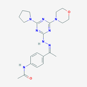 molecular formula C21H28N8O2 B391417 N-(4-{N-[4-(4-morpholinyl)-6-(1-pyrrolidinyl)-1,3,5-triazin-2-yl]ethanehydrazonoyl}phenyl)acetamide 