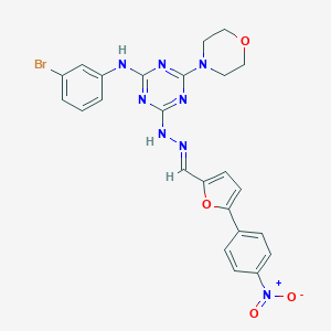 molecular formula C24H21BrN8O4 B391430 5-{4-Nitrophenyl}-2-furaldehyde [4-(3-bromoanilino)-6-(4-morpholinyl)-1,3,5-triazin-2-yl]hydrazone 
