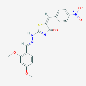 molecular formula C19H16N4O5S B391435 (5E)-2-[(2E)-2-[(2,4-dimethoxyphenyl)methylidene]hydrazinyl]-5-[(4-nitrophenyl)methylidene]-1,3-thiazol-4-one 
