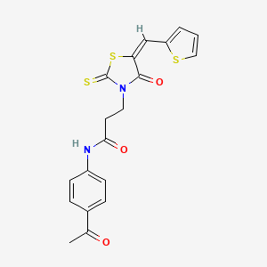 molecular formula C19H16N2O3S3 B3914357 N-(4-acetylphenyl)-3-[4-oxo-5-(2-thienylmethylene)-2-thioxo-1,3-thiazolidin-3-yl]propanamide 