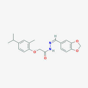molecular formula C20H22N2O4 B391436 N'-(1,3-benzodioxol-5-ylmethylene)-2-(4-isopropyl-2-methylphenoxy)acetohydrazide 