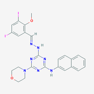 3,5-Diiodo-2-methoxybenzaldehyde [4-(4-morpholinyl)-6-(2-naphthylamino)-1,3,5-triazin-2-yl]hydrazone