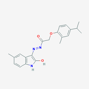 molecular formula C21H23N3O3 B391438 N-[(2-hydroxy-5-methyl-1H-indol-3-yl)imino]-2-(2-methyl-4-propan-2-ylphenoxy)acetamide 
