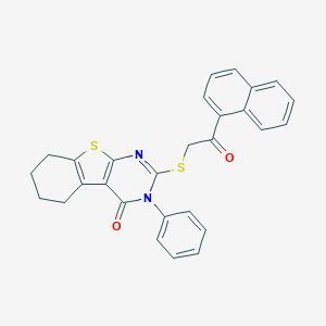 molecular formula C28H22N2O2S2 B391461 2-(2-Naphthalen-1-yl-2-oxoethyl)sulfanyl-3-phenyl-5,6,7,8-tetrahydro-[1]benzothiolo[2,3-d]pyrimidin-4-one CAS No. 312290-05-4