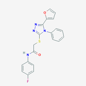 molecular formula C20H15FN4O2S B391464 N-(4-fluorophenyl)-2-{[5-(2-furyl)-4-phenyl-4H-1,2,4-triazol-3-yl]sulfanyl}acetamide 