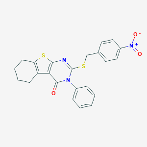 molecular formula C23H19N3O3S2 B391471 2-({4-nitrobenzyl}sulfanyl)-3-phenyl-5,6,7,8-tetrahydro[1]benzothieno[2,3-d]pyrimidin-4(3H)-one CAS No. 329922-22-7