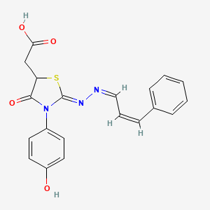 molecular formula C20H17N3O4S B3914753 {3-(4-hydroxyphenyl)-4-oxo-2-[(3-phenyl-2-propen-1-ylidene)hydrazono]-1,3-thiazolidin-5-yl}acetic acid 