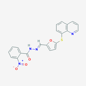 molecular formula C21H14N4O4S B391476 2-nitro-N'-{[5-(8-quinolinylsulfanyl)-2-furyl]methylene}benzohydrazide 