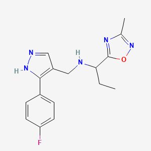 molecular formula C16H18FN5O B3914778 N-{[3-(4-fluorophenyl)-1H-pyrazol-4-yl]methyl}-1-(3-methyl-1,2,4-oxadiazol-5-yl)propan-1-amine 