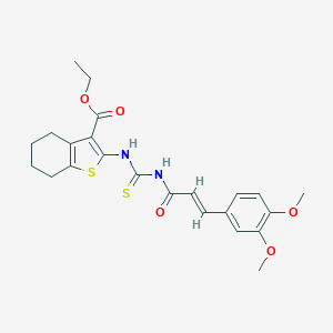 molecular formula C23H26N2O5S2 B391483 Ethyl 2-[({[3-(3,4-dimethoxyphenyl)acryloyl]amino}carbothioyl)amino]-4,5,6,7-tetrahydro-1-benzothiophene-3-carboxylate 