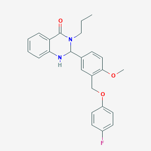 molecular formula C25H25FN2O3 B3914940 2-{3-[(4-fluorophenoxy)methyl]-4-methoxyphenyl}-3-propyl-2,3-dihydro-4(1H)-quinazolinone 