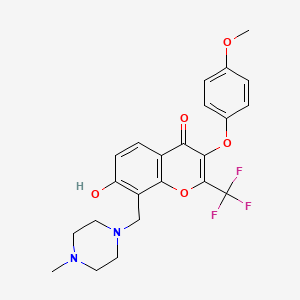 molecular formula C23H23F3N2O5 B3914945 7-hydroxy-3-(4-methoxyphenoxy)-8-[(4-methyl-1-piperazinyl)methyl]-2-(trifluoromethyl)-4H-chromen-4-one 