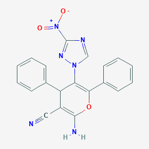 molecular formula C20H14N6O3 B391495 2-amino-5-{3-nitro-1H-1,2,4-triazol-1-yl}-4,6-diphenyl-4H-pyran-3-carbonitrile 