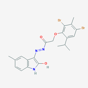 molecular formula C21H21Br2N3O3 B391496 2-(2,4-dibromo-6-isopropyl-3-methylphenoxy)-N'-(5-methyl-2-oxo-1,2-dihydro-3H-indol-3-ylidene)acetohydrazide 