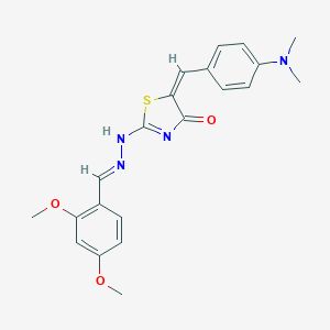 molecular formula C21H22N4O3S B391499 (5E)-2-[(2E)-2-[(2,4-dimethoxyphenyl)methylidene]hydrazinyl]-5-[[4-(dimethylamino)phenyl]methylidene]-1,3-thiazol-4-one 