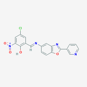 molecular formula C19H11ClN4O4 B391501 4-Chloro-2-nitro-6-({[2-(3-pyridinyl)-1,3-benzoxazol-5-yl]imino}methyl)phenol 