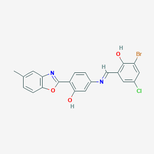 molecular formula C21H14BrClN2O3 B391504 2-Bromo-4-chloro-6-({[3-hydroxy-4-(5-methyl-1,3-benzoxazol-2-yl)phenyl]imino}methyl)phenol 
