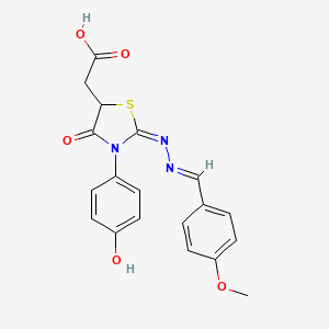 {3-(4-hydroxyphenyl)-2-[(4-methoxybenzylidene)hydrazono]-4-oxo-1,3-thiazolidin-5-yl}acetic acid