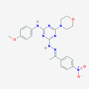 1-{4-Nitrophenyl}ethanone [4-(4-methoxyanilino)-6-(4-morpholinyl)-1,3,5-triazin-2-yl]hydrazone