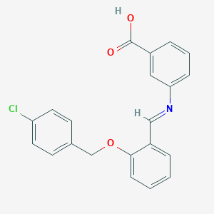 molecular formula C21H16ClNO3 B391512 3-({2-[(4-Chlorobenzyl)oxy]benzylidene}amino)benzoic acid 