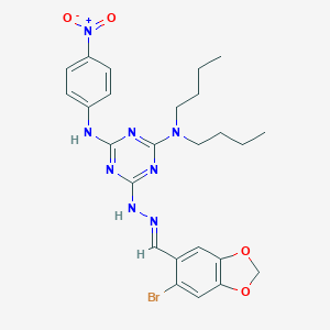 6-Bromo-1,3-benzodioxole-5-carbaldehyde (4-(dibutylamino)-6-{4-nitroanilino}-1,3,5-triazin-2-yl)hydrazone