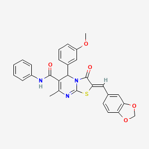 molecular formula C29H23N3O5S B3915270 2-(1,3-benzodioxol-5-ylmethylene)-5-(3-methoxyphenyl)-7-methyl-3-oxo-N-phenyl-2,3-dihydro-5H-[1,3]thiazolo[3,2-a]pyrimidine-6-carboxamide 