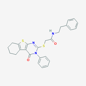 molecular formula C26H25N3O2S2 B391531 2-[(4-oxo-3-phenyl-3,4,5,6,7,8-hexahydro[1]benzothieno[2,3-d]pyrimidin-2-yl)sulfanyl]-N-(2-phenylethyl)acetamide CAS No. 362593-83-7