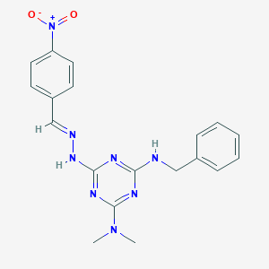molecular formula C19H20N8O2 B391533 N'-benzyl-N,N-dimethyl-6-[(2E)-2-(4-nitrobenzylidene)hydrazinyl]-1,3,5-triazine-2,4-diamine 