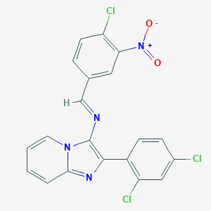 molecular formula C20H11Cl3N4O2 B391546 3-({4-Chloro-3-nitrobenzylidene}amino)-2-(2,4-dichlorophenyl)imidazo[1,2-a]pyridine 