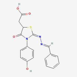 molecular formula C18H15N3O4S B3915506 [2-(benzylidenehydrazono)-3-(4-hydroxyphenyl)-4-oxo-1,3-thiazolidin-5-yl]acetic acid 