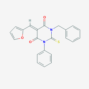 molecular formula C22H16N2O3S B391551 1-benzyl-5-(2-furylmethylene)-3-phenyl-2-thioxodihydro-4,6(1H,5H)-pyrimidinedione 