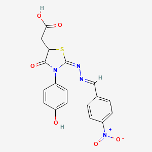 {3-(4-hydroxyphenyl)-2-[(4-nitrobenzylidene)hydrazono]-4-oxo-1,3-thiazolidin-5-yl}acetic acid