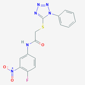 molecular formula C15H11FN6O3S B391557 N-{4-fluoro-3-nitrophenyl}-2-[(1-phenyl-1H-tetraazol-5-yl)sulfanyl]acetamide CAS No. 423729-87-7