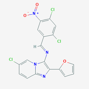 molecular formula C18H9Cl3N4O3 B391560 6-Chloro-3-({2,4-dichloro-5-nitrobenzylidene}amino)-2-(2-furyl)imidazo[1,2-a]pyridine 