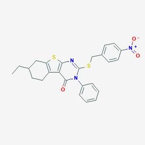 molecular formula C25H23N3O3S2 B391567 7-Ethyl-2-[(4-nitrophenyl)methylsulfanyl]-3-phenyl-5,6,7,8-tetrahydro-[1]benzothiolo[2,3-d]pyrimidin-4-one CAS No. 332412-55-2