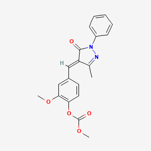 molecular formula C20H18N2O5 B3915679 2-methoxy-4-[(3-methyl-5-oxo-1-phenyl-1,5-dihydro-4H-pyrazol-4-ylidene)methyl]phenyl methyl carbonate 