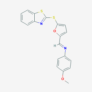 molecular formula C19H14N2O2S2 B391570 N-{[5-(1,3-benzothiazol-2-ylsulfanyl)-2-furyl]methylene}-N-(4-methoxyphenyl)amine 