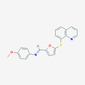 molecular formula C21H16N2O2S B391571 N-(4-methoxyphenyl)-N-{[5-(8-quinolinylsulfanyl)-2-furyl]methylene}amine 