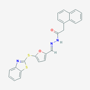 molecular formula C24H17N3O2S2 B391572 N'-{[5-(1,3-benzothiazol-2-ylsulfanyl)-2-furyl]methylene}-2-(1-naphthyl)acetohydrazide 