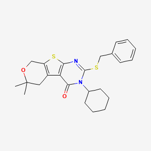 2-(benzylthio)-3-cyclohexyl-6,6-dimethyl-3,5,6,8-tetrahydro-4H-pyrano[4',3':4,5]thieno[2,3-d]pyrimidin-4-one